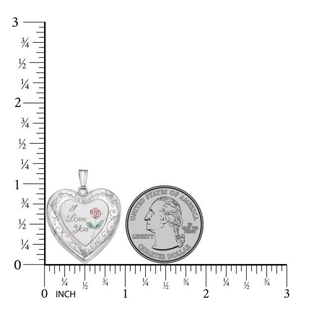 Silver I Love You with Enamel Flower Heart Photo Locket