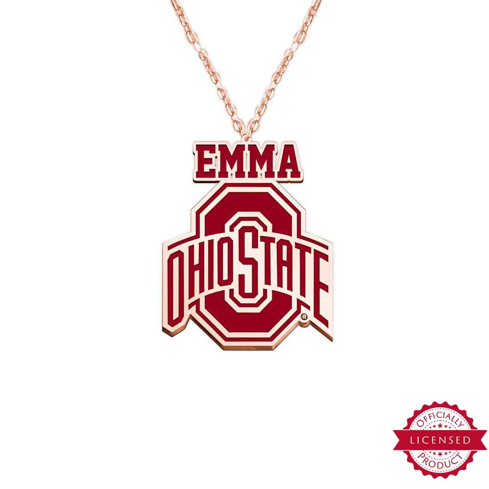 Ohio State University Color Enamel Logo with Name Necklace