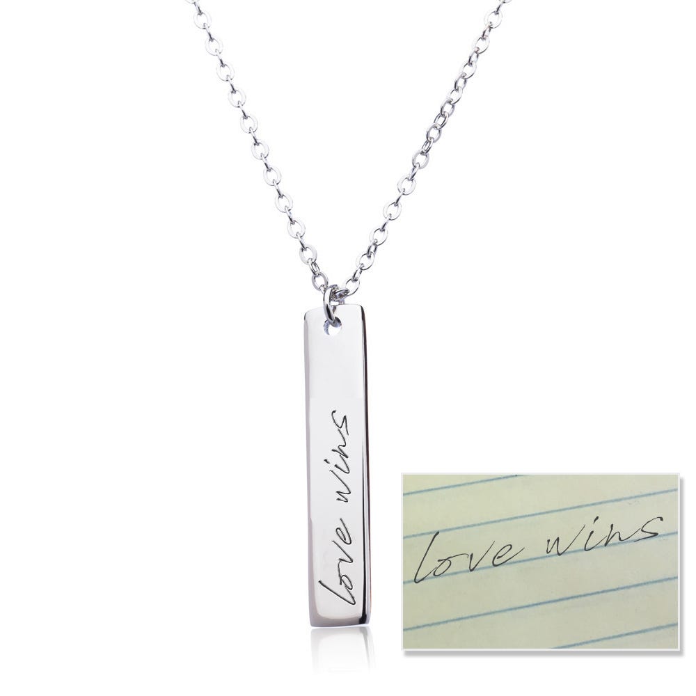 Personalized Handwriting Vertical Bar with 18" Chain