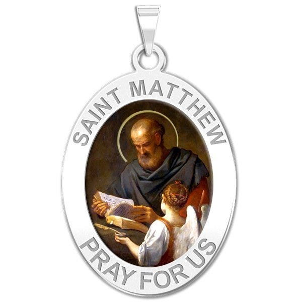 Saint Matthew OVAL Religious Medal  "Color EXCLUSIVE"