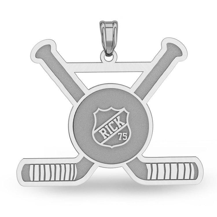 Hockey Puck and Sticks Pendant with Name & Number