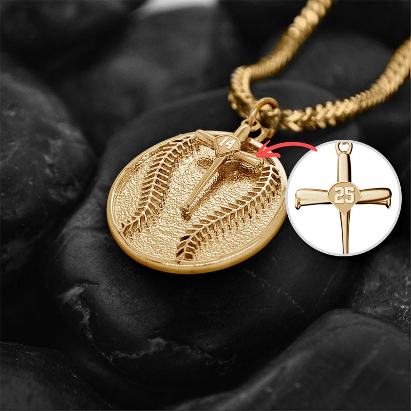 Personalized Round Baseball Pendant with Cross Charm w/ Chain Included