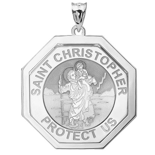 Saint Christopher Three Dimensional Premium Weight Octagon Religious Medal