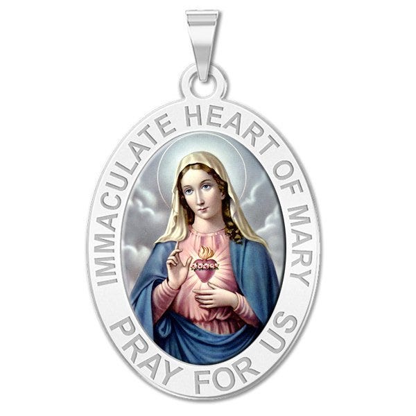 Immaculate Heart of Mary Oval Religious Medal Color