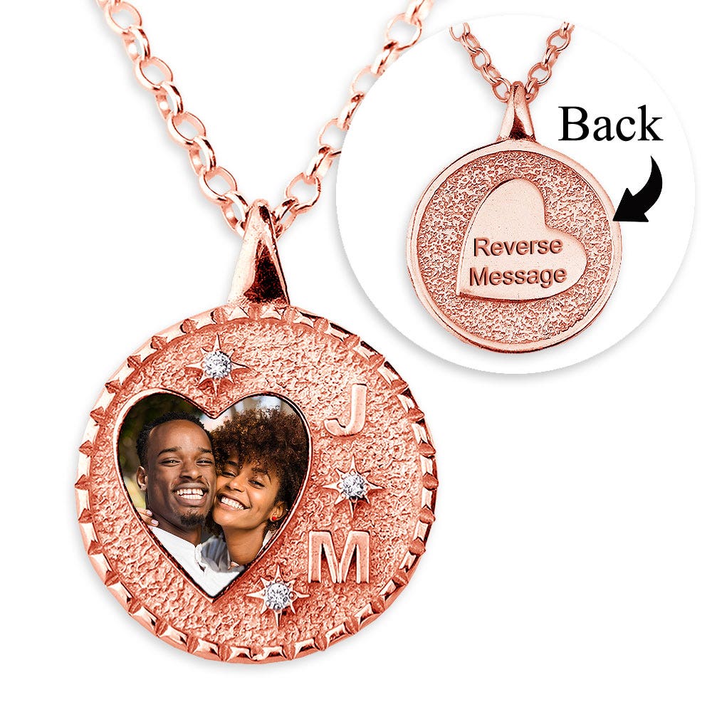 Fancy Round Border w/ Initials and Cubic Zirconias Heart Shape Photo