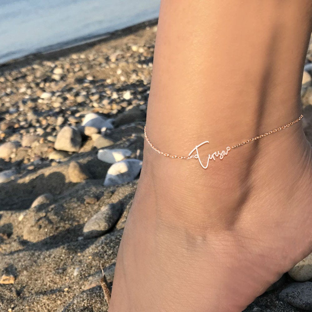 Exclusive Personalized Modern Script Name Anklet / Ankle Bracelet - Adjustable Size