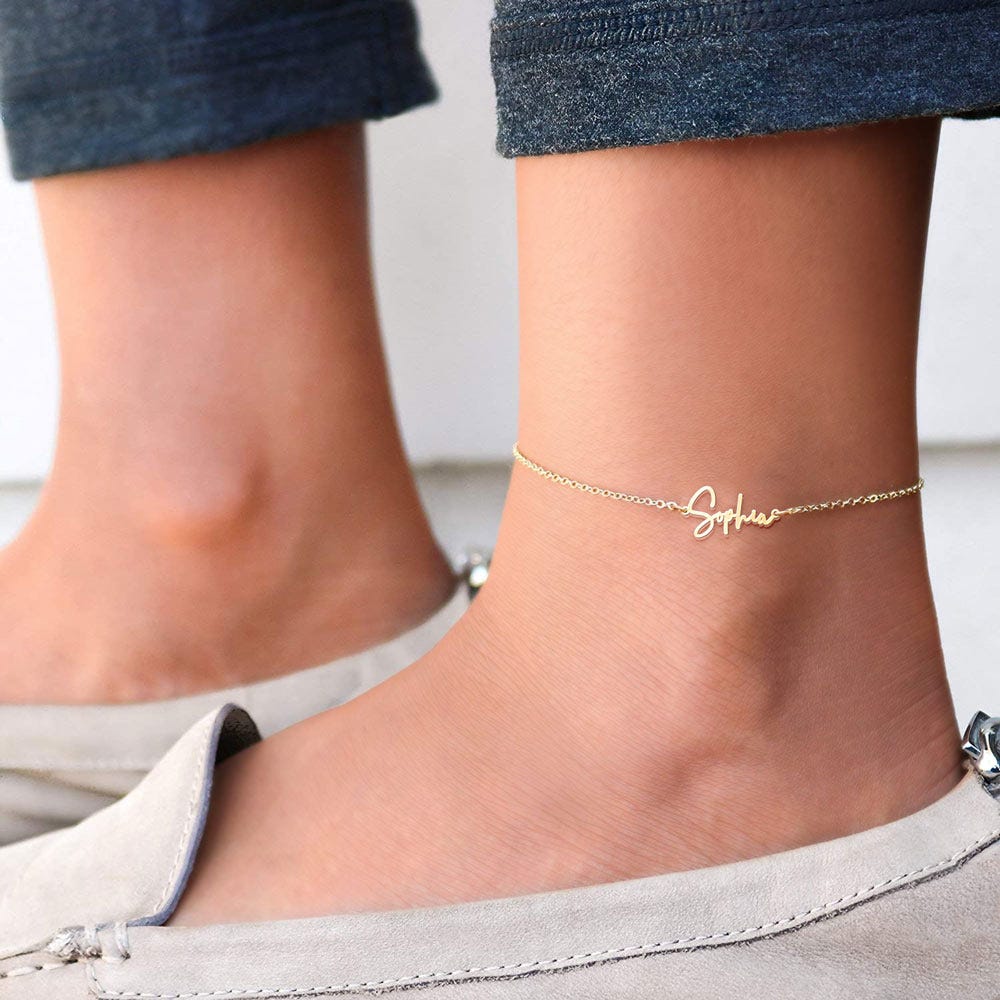 Exclusive Personalized Modern Script Name Anklet / Ankle Bracelet - Adjustable Size