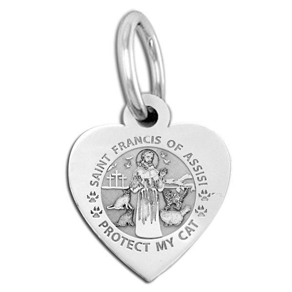 Saint Francis of Assisi - " Protect My Cat " Heart Shaped Pet Tag