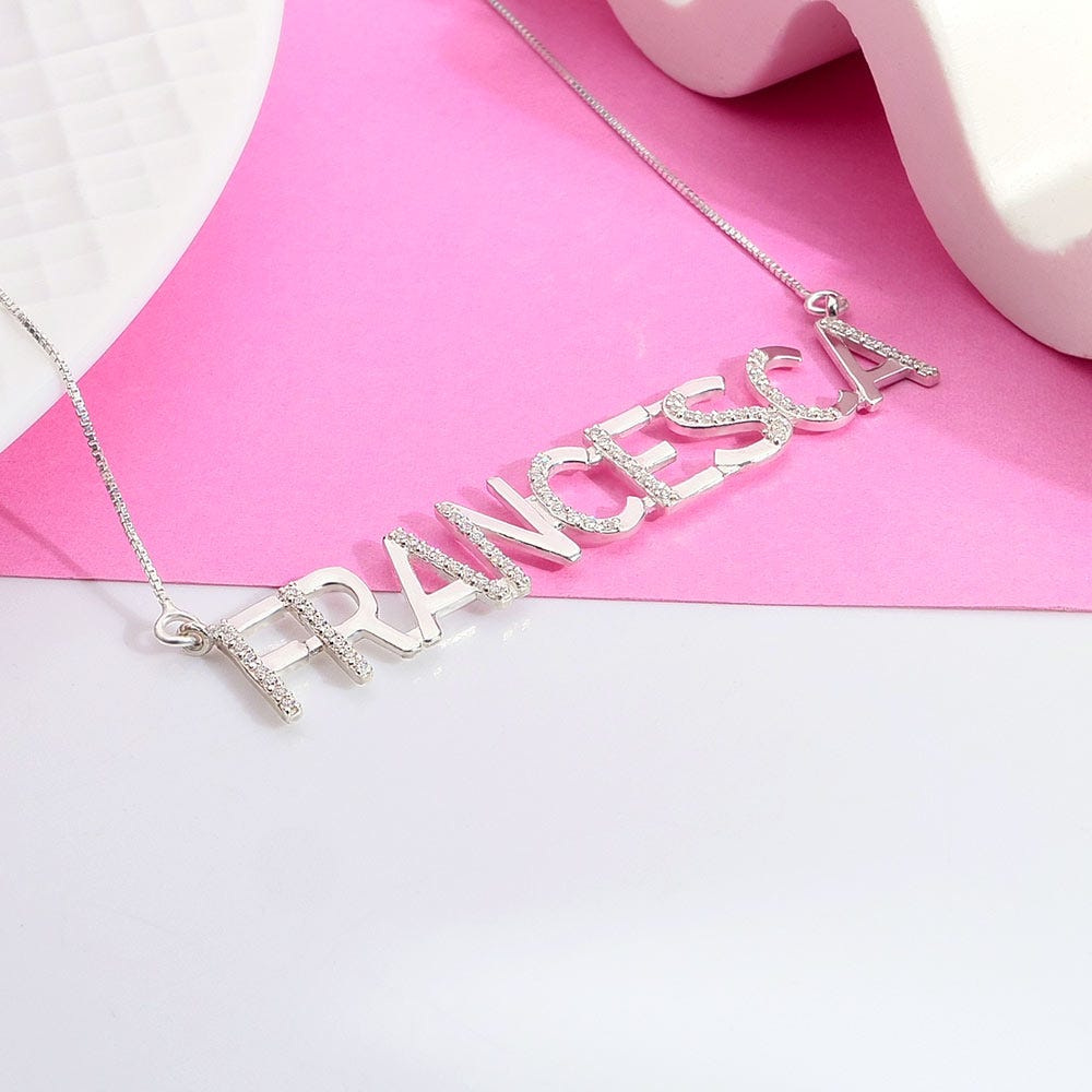 Block Name Necklace with Diamonds