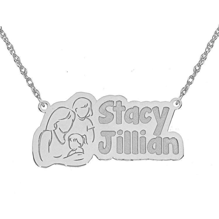 Personalized Mother & Two Daughters Pendant w/ 18" Chain