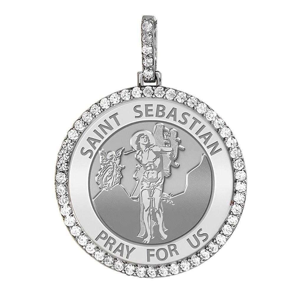 Large Saint Sebastian Diamond Round Religious Medal