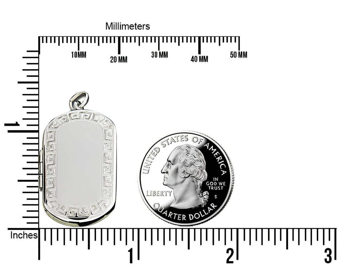 Silver Greek Key Dog Tag Photo Locket