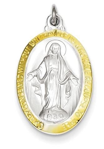Miraculous Medal Polished Oval Pendant Charm