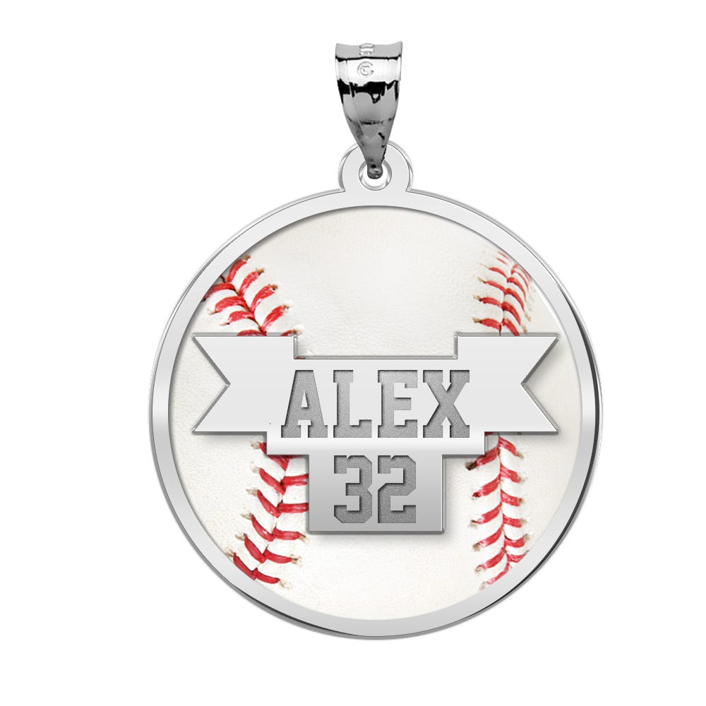 Color Enameled Baseball Pendant with Name & Number