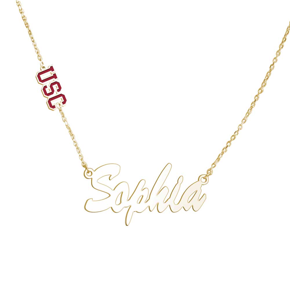 USC Color Enamel Custom Charm Name Necklace