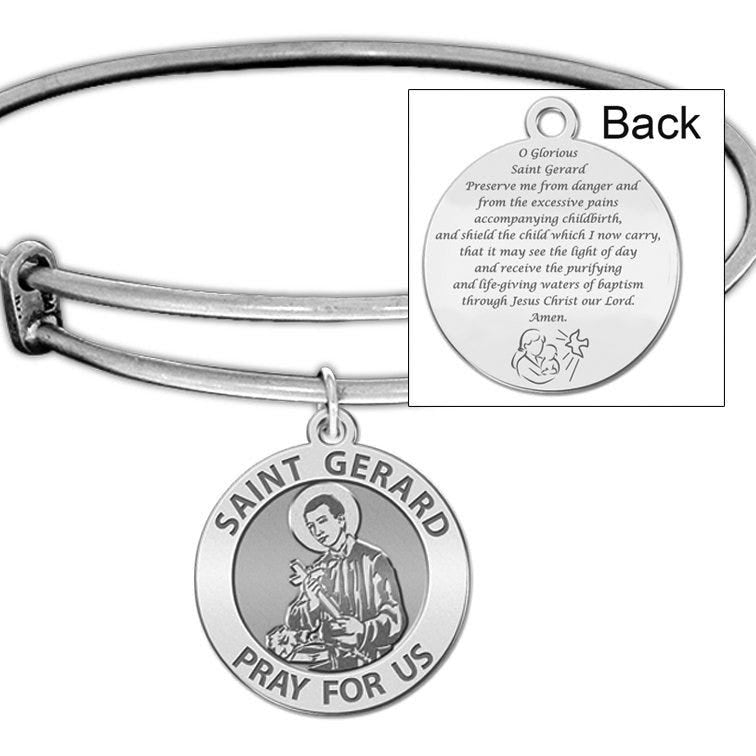 Expandable Bracelet W/ Saint Gerard Charm & "Expecting Mother Prayer" in Color or Laser Struck