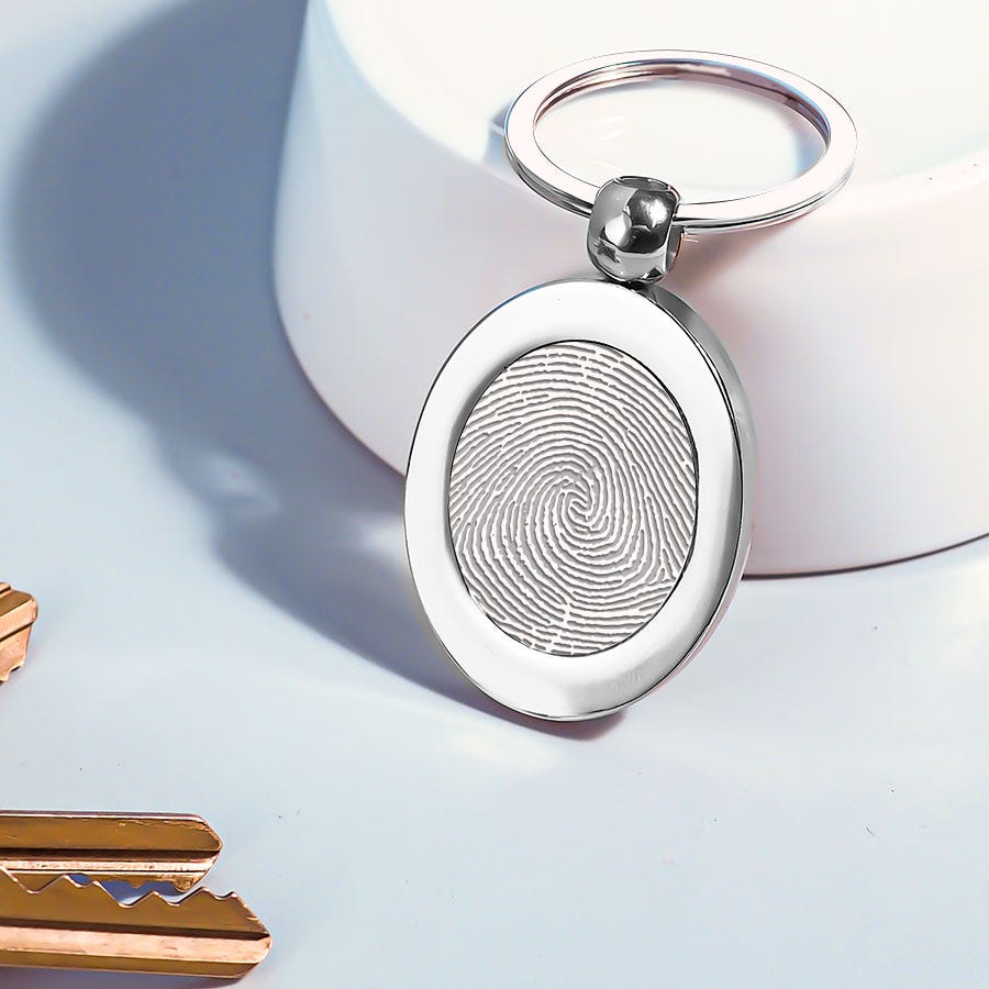 Stainless Steel Custom Fingerprint Oval Keychain