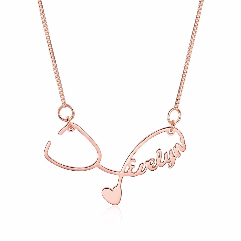 Personalized Nurse Sideways Stethoscope Name Necklace with Chain Included