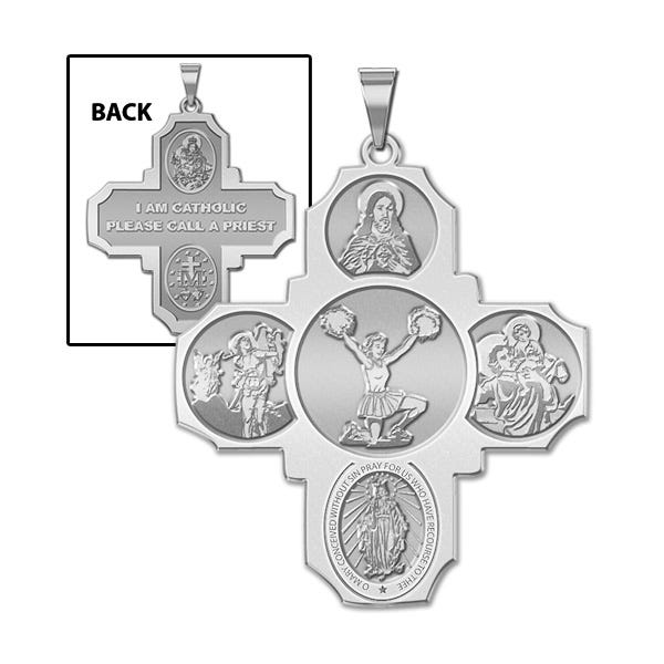 Four Way Cross - Cheerleader Religious Medal  "EXCLUSIVE"