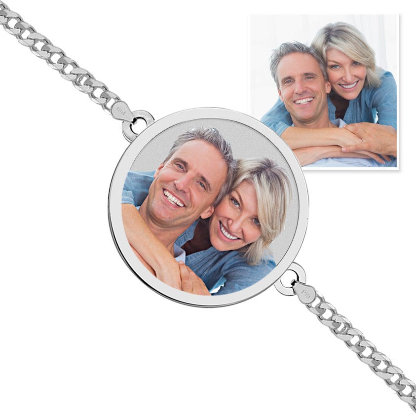 Round Photo Engrave Bracelet w/ Curb Chain