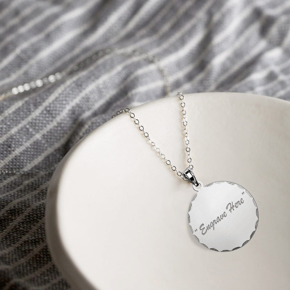 Round w/ Diamond Cut Edge Engraved Pendant