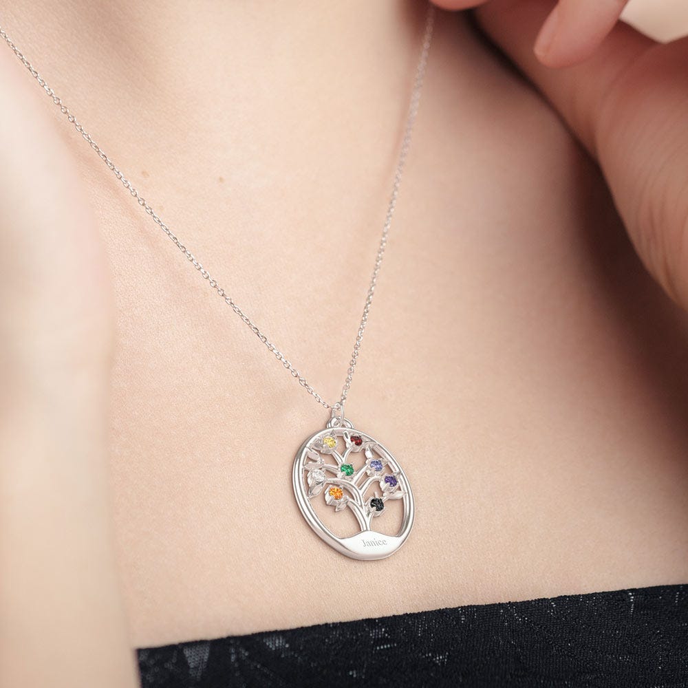 Personalized Family Tree Pendant with up to 15 Birthstones