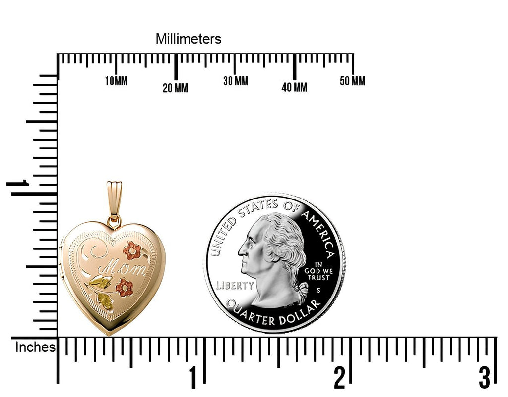 Solid 14k Yellow Gold Floral Mom Heart Photo Locket