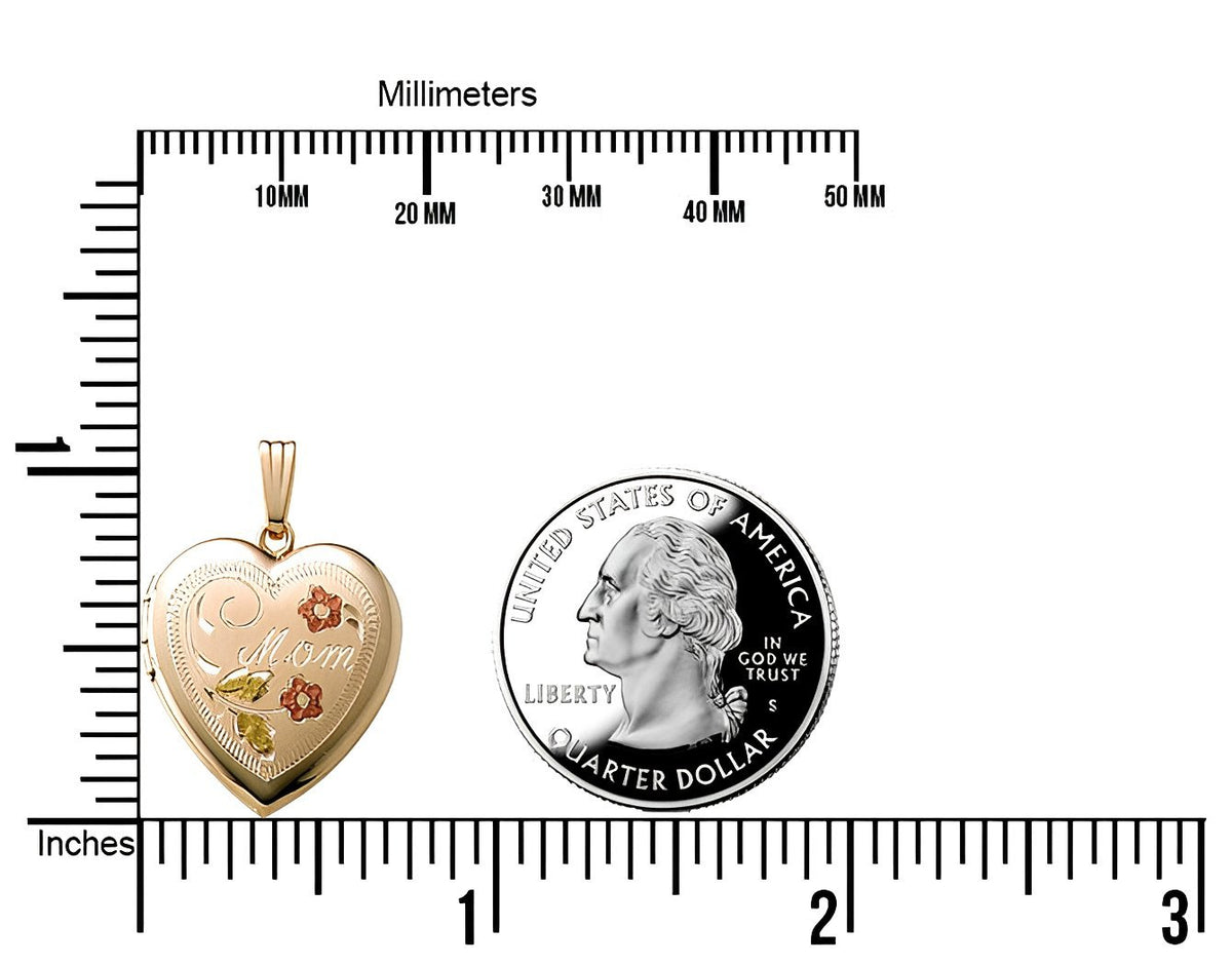 Solid 14k Yellow Gold Floral Mom Heart Photo Locket