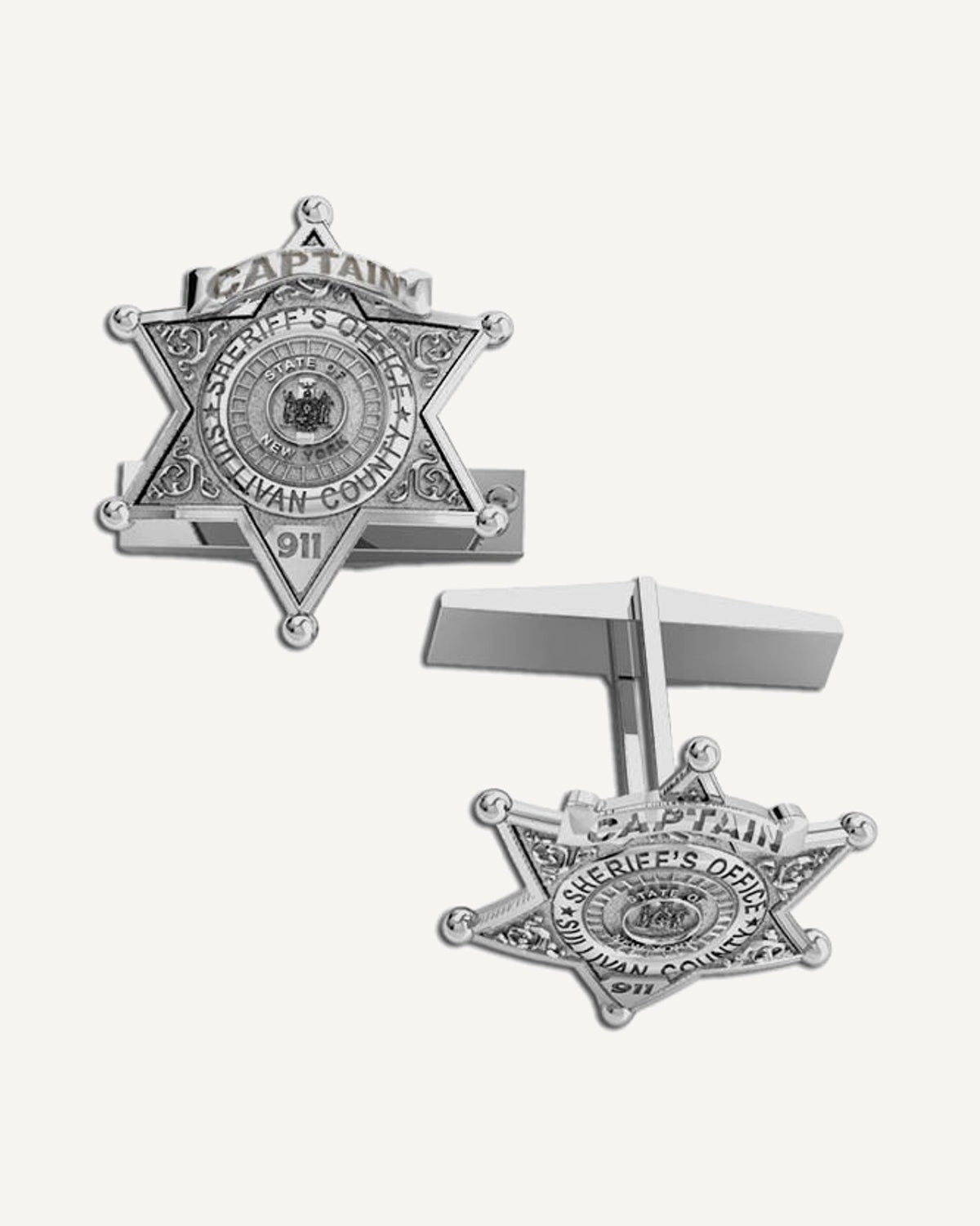 Personalized Sheriff Badge Cuff Links with Number, Rank & Dept.