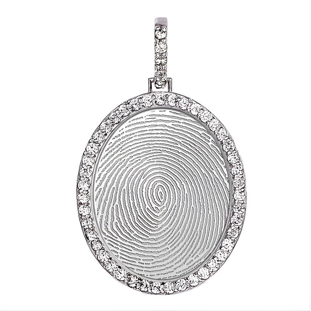 Large Custom Fingerprint Diamond Oval Pendant