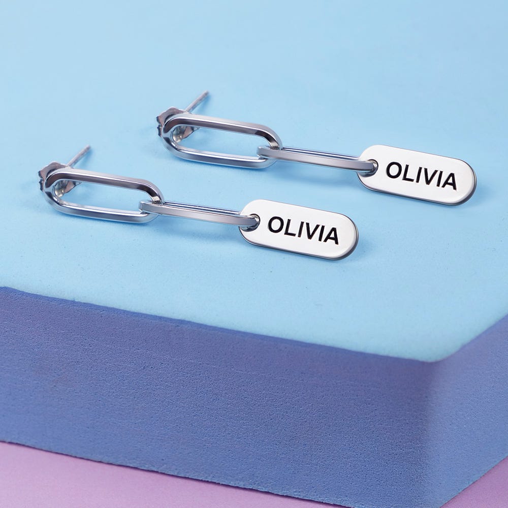 Exclusive Personalized Paperclip Chain Name Earrings
