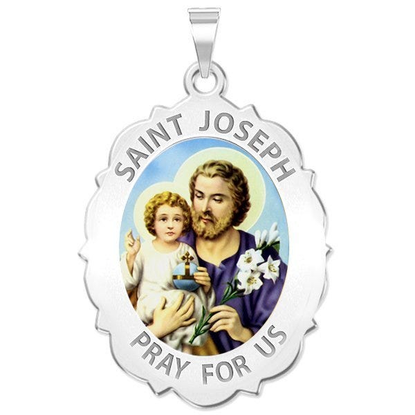 Saint Joseph Religious Scalloped Oval Color Medal "EXCLUSIVE"