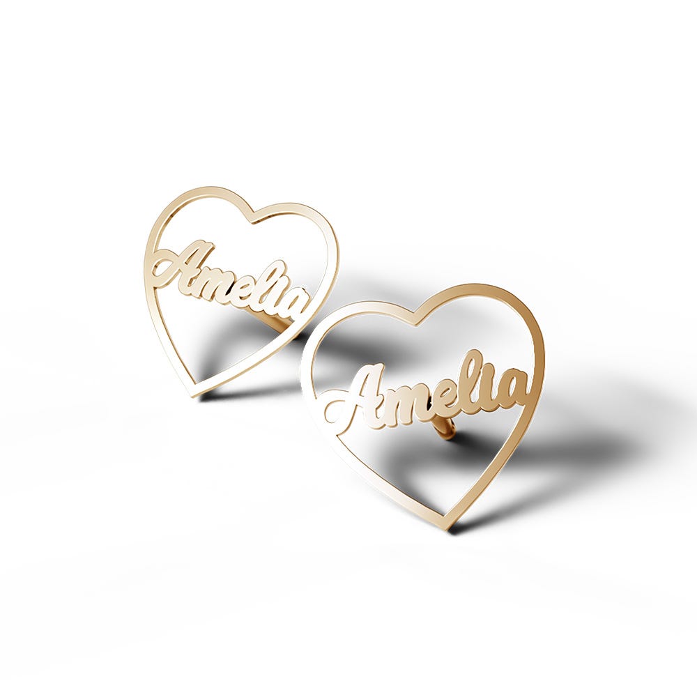 Heart Name Script Earrings