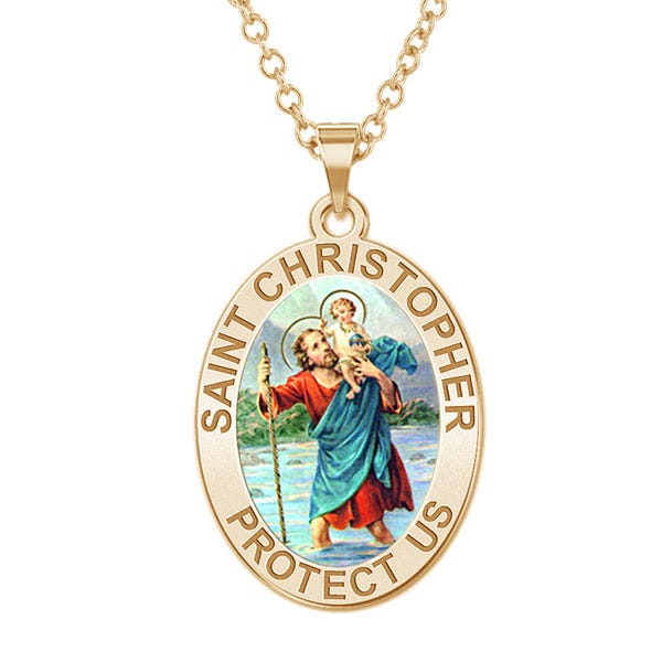 Saint Christopher OVAL Religious Medal Color