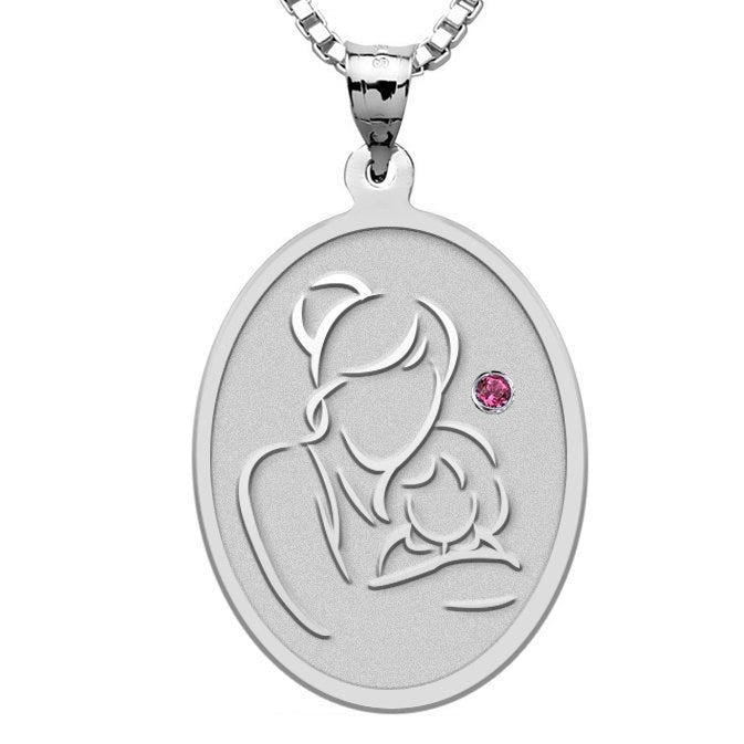 Mother and Daughter - Oval Pendant with Birthstone