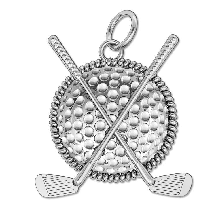Golf Ball & Clubs Round Rope Frame Golf Jewelry Pendant or Charm