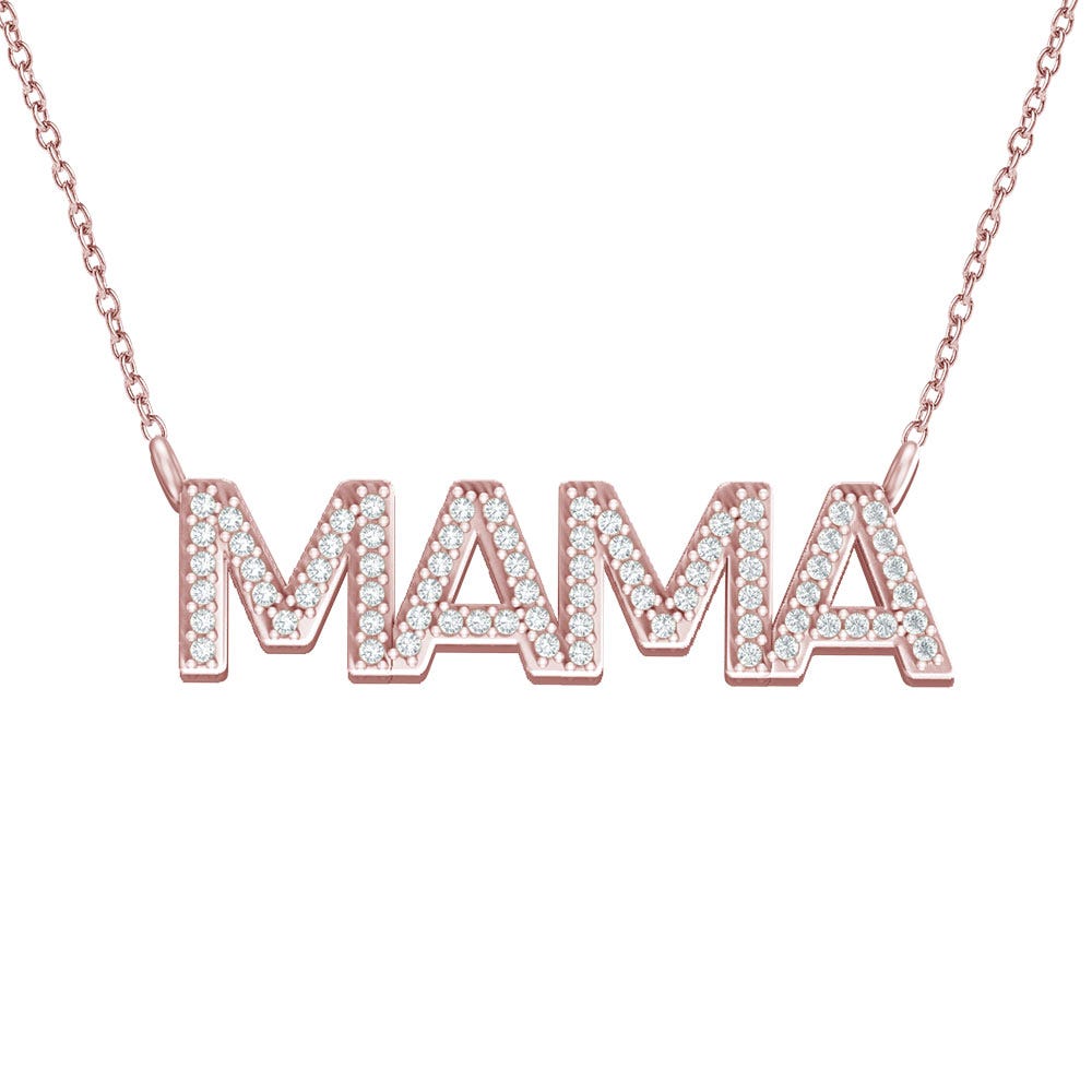 14K Gold MAMA Diamond Name Necklace with 18 Inch Chain Included