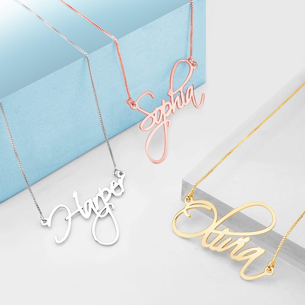 Dainty Script Name Necklace with chain
