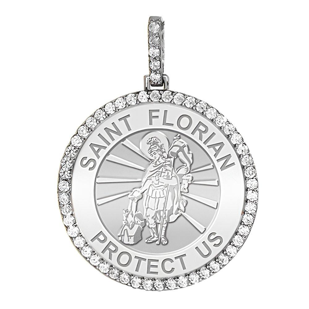Large Saint Florian Diamond Round Religious Medal