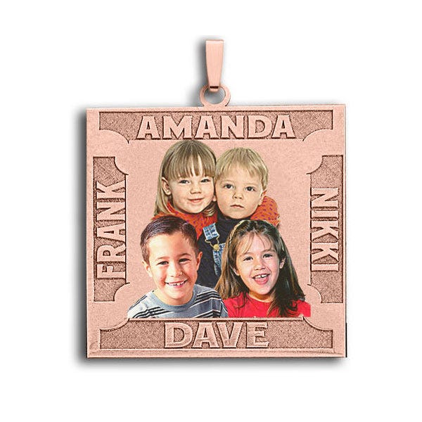 Square Photo Pendant w/ 4 Names Etched