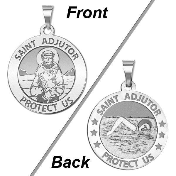 Saint Adjutor Doubles Sided Female Swimmer Round Religious Medal - "EXCLUSIVE"