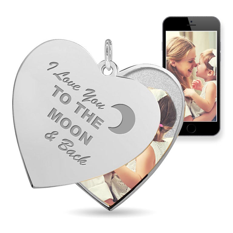 "I Love You to the Moon and Back" Heart Swivel Photo Pendant