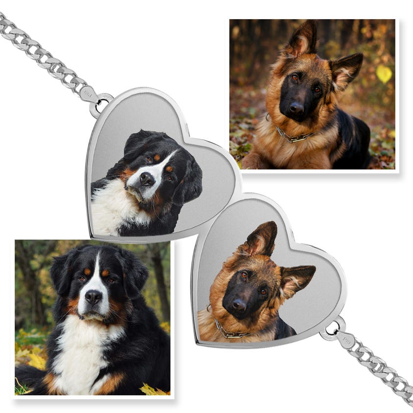 Double Hearts Photo Engrave Bracelet w/ Curb Chain