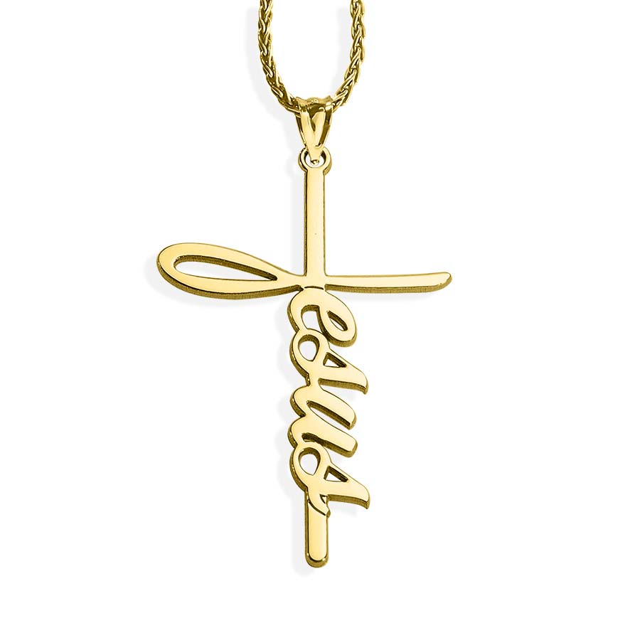 Cross Necklace with Script Jesus & 18 Inch Chain