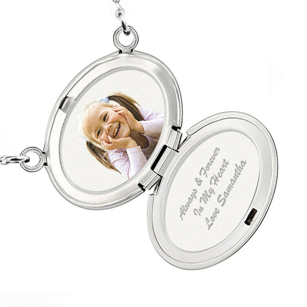 Silver Sideways Plain Oval Photo Locket with Chain Included