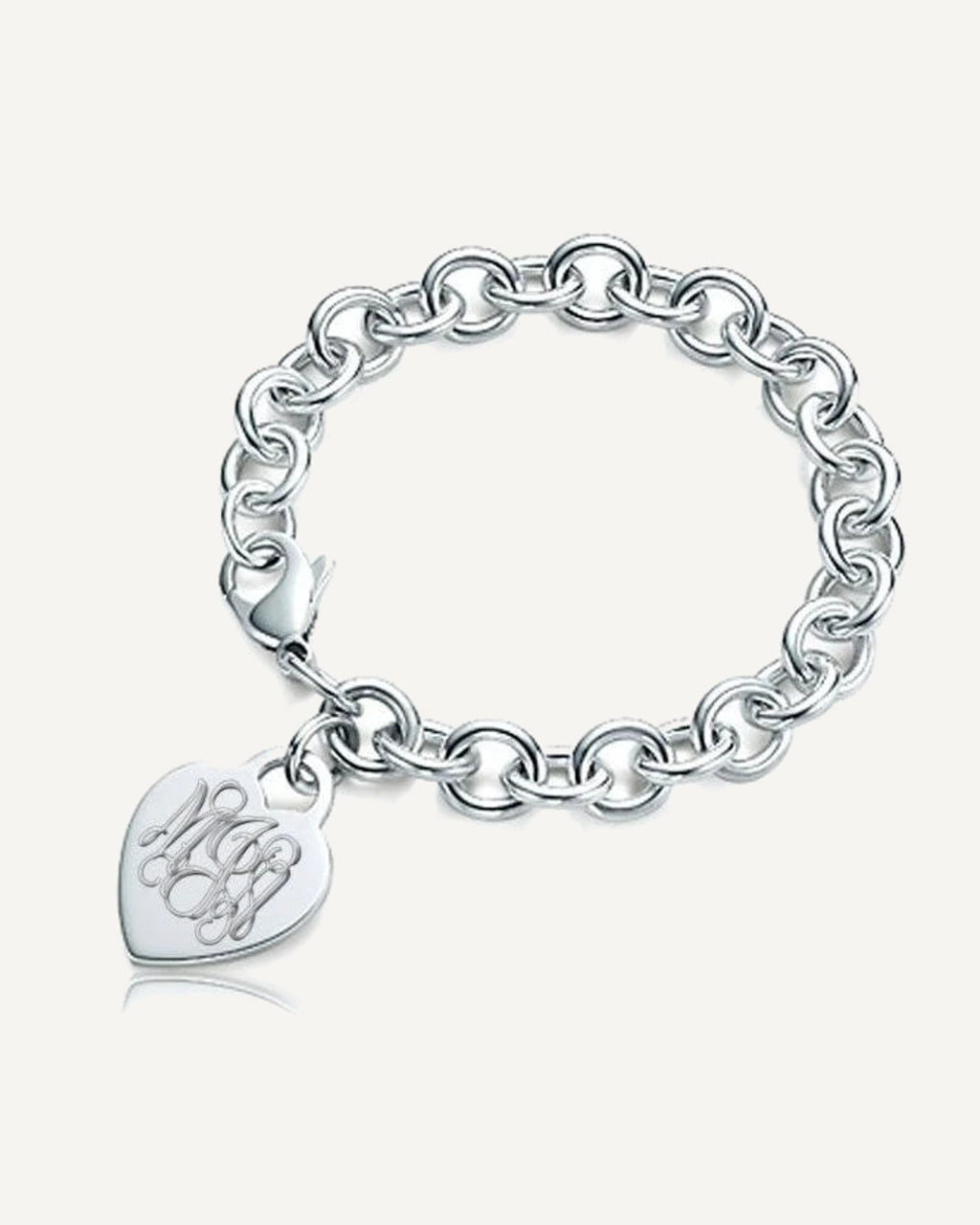 Custom Engraved Sterling Silver Women's Tiffany Style Heart Bracelet with Lobster Claw
