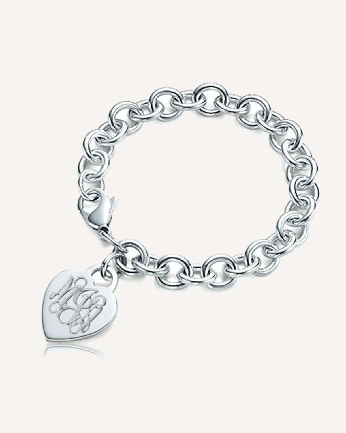Custom Engraved Sterling Silver Women's Tiffany Style Heart Bracelet with Lobster Claw