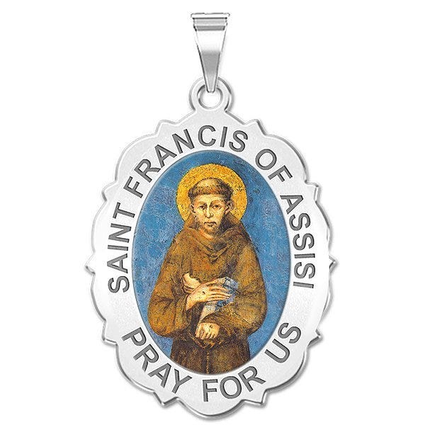 Saint Francis of Assisi Scalloped Oval Religious Medal  "EXCLUSIVE"