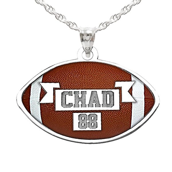Color Enameled Football Pendant with Name & Number