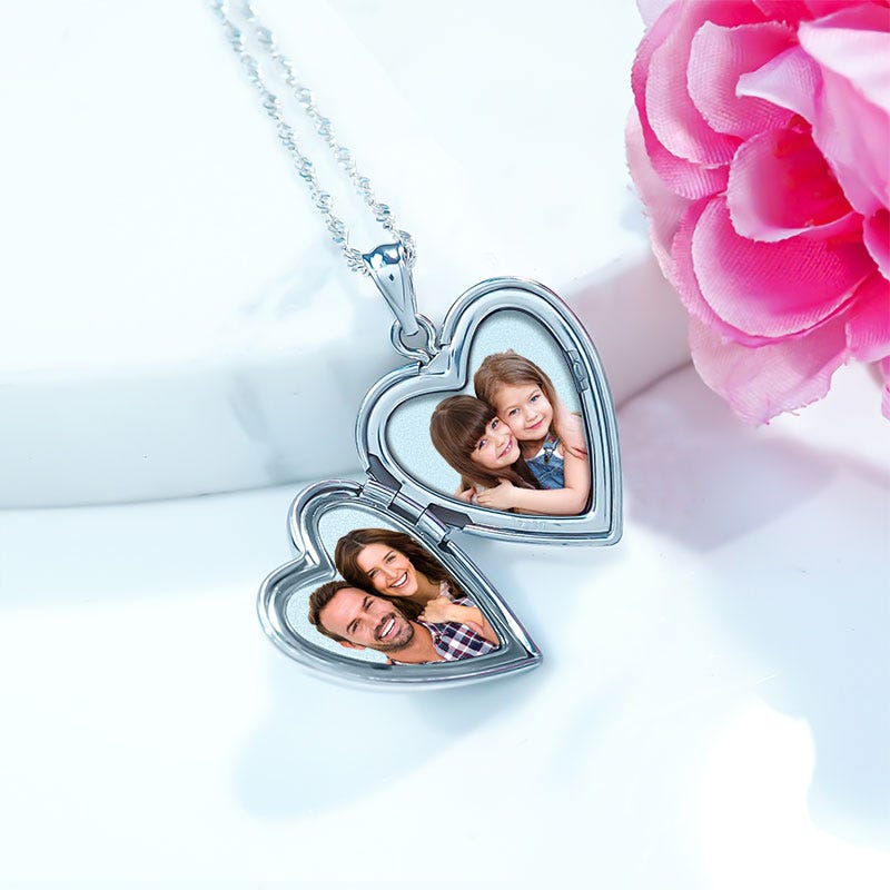 Silver Heart Photo Locket with Personalized Initial Charm